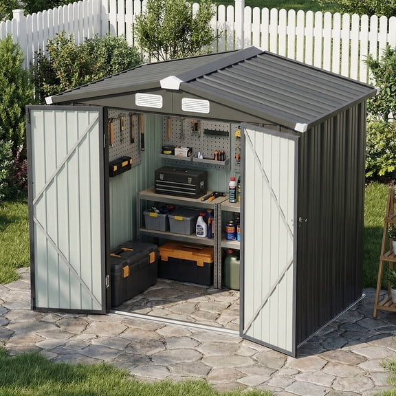 BaPiPro 6x4 FT Outdoor Storage Shed, Metal Shed Lockable Garden Tool Shed for Lawn Mower & Bike, Weather Resistant Patio Backyard Storage Cabinet, Black