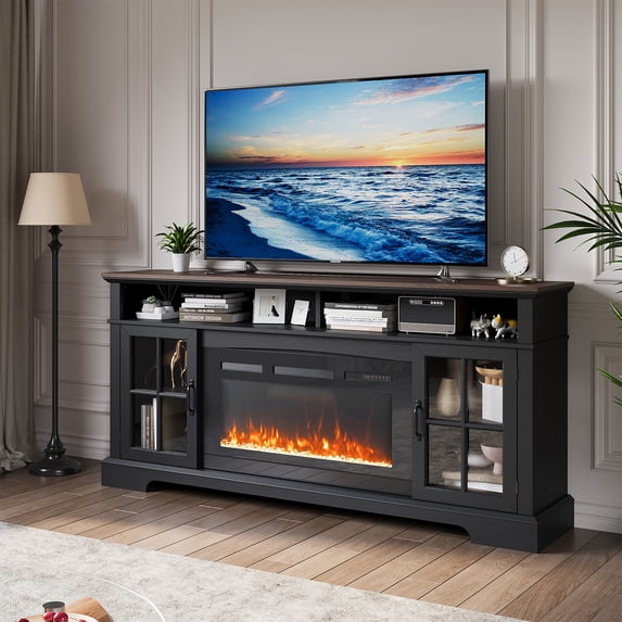 BaPiPro 70" Fireplace TV Stand for TVs up to 80", Large Entertainment Center with 36" Electric Fireplace, Media Console for Living Room, Black