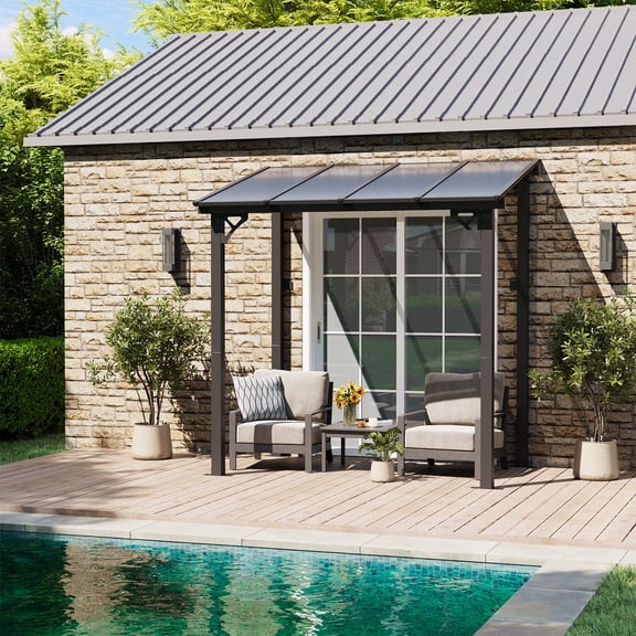 BaPiPro 8'x5' Hardtop Gazebo for Patio, Wall Mounted Polycarbonate Roof Gazebos with Sloped Roof, Outdoor Lean to Pergola, Heavy Duty Awnings for Decks, Backyard, Black