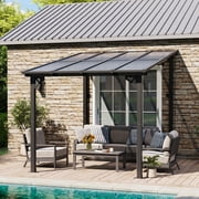 BaPiPro 8x10 Hardtop Gazebo with Aluminum Frame & Polycarbonate Panel, Wall Mounted Gazebos Lean to Pergola, Outdoor Patio Grill Gazebo for Backyard, Garden, Deck