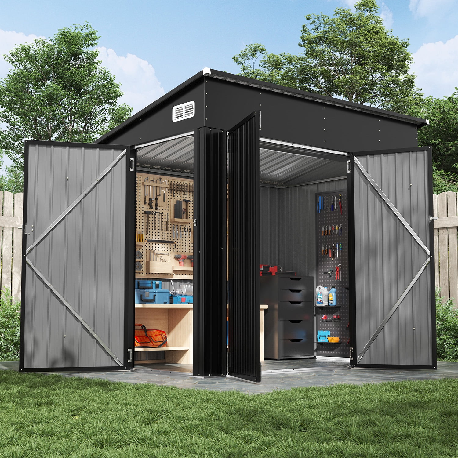 BaPiPro 8'x4' Lean-to Metal Storage Shed, Outdoor Lockable Shed