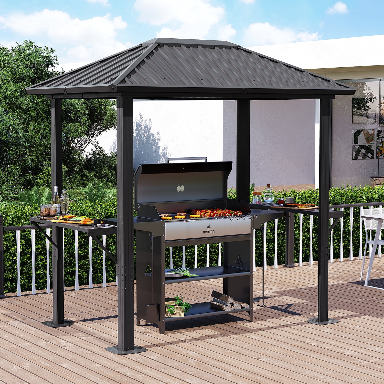BaPiPro 8x5ft Hardtop Grill Gazebo, Heavy Duty Metal Hardtop Outdoor BBQ Shelter with Galvanized Steel Roof, Patio Gazebo for Barbecue & Cooking