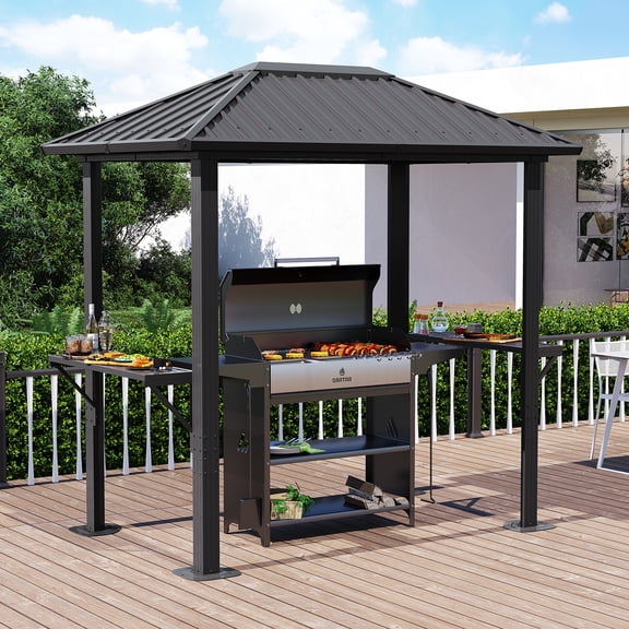 BaPiPro 8x5ft Hardtop Grill Gazebo, Heavy Duty Metal Hardtop Outdoor BBQ Shelter with Galvanized Steel Roof, Patio Gazebo for Barbecue & Cooking