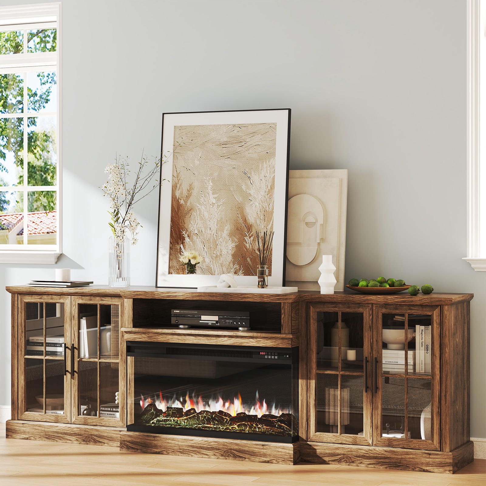 BaPiPro 98" Fireplace TV Stand for TVs up to 100", Large Farmhouse ...