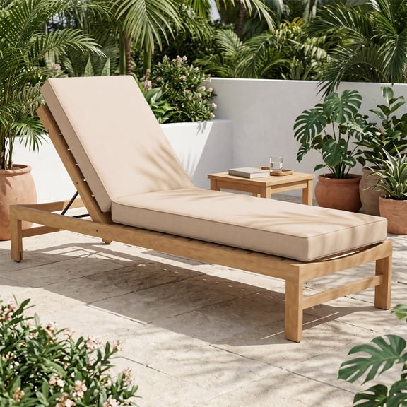 BaPiPro Beige All‑Weather Outdoor Chaise Lounge Cushion, Waterproof High‑Density Patio Recliner Pad, Detachable Zipper Cover & Anti‑Slip Tie‑Downs, Soft High‑Rebound Foam for Pool, Garden & Patio