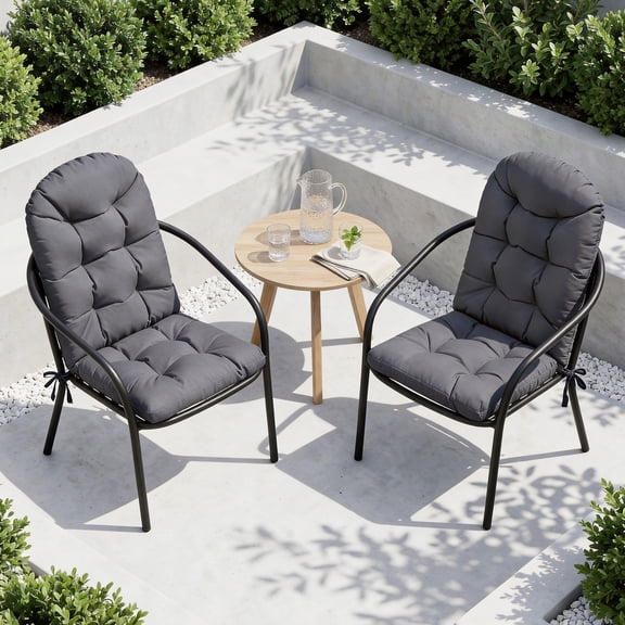 BaPiPro High Back Outdoor Chair Cushions Gray Set of 2 Water-Resistant Polyester with Ties No Assembly Patio Poolside