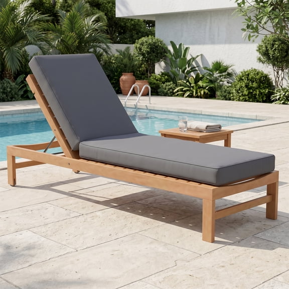 BaPiPro Gray All-Weather Waterproof Outdoor Chaise Lounge Cushion, Soft High-Density Foam Patio Pad with Detachable Zipper Cover & Non-Slip Ties for Pool Garden Backyard