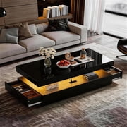 BaPiPro LED Coffee Table with 2 Storage Drawers, Modern Center Table with USB Charging & Smart Control for Living Room, 39 Black