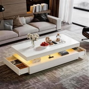 BaPiPro LED Coffee Table with 2 Storage Drawers, Modern Center Table with USB Charging & Smart Control for Living Room, 39 White