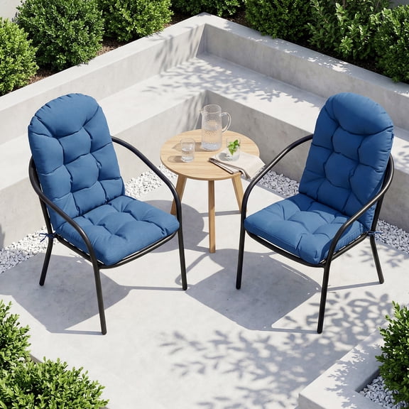 BaPiPro High Back Outdoor Chair Cushions Navy Blue Set of 2 Water-Resistant Polyester with Ties No Assembly Patio Poolside