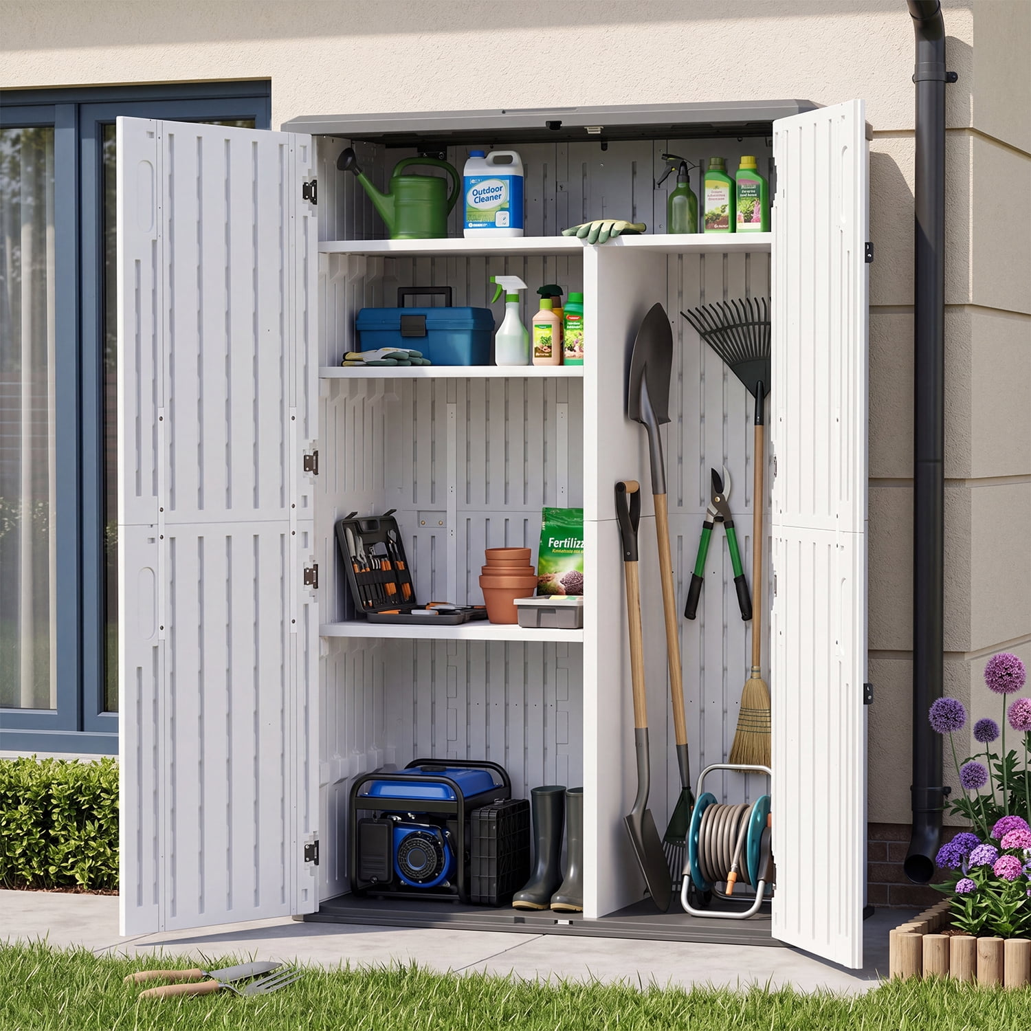 BaPiPro Outdoor Resin Storage Shed, 4.5 x 2.5 FT Lockable Garden Storage Cabinet, Heavy Duty HDPE Plastic Storage Cabinet with Storage Shelves, Weather Resistant for Patio, Backyard