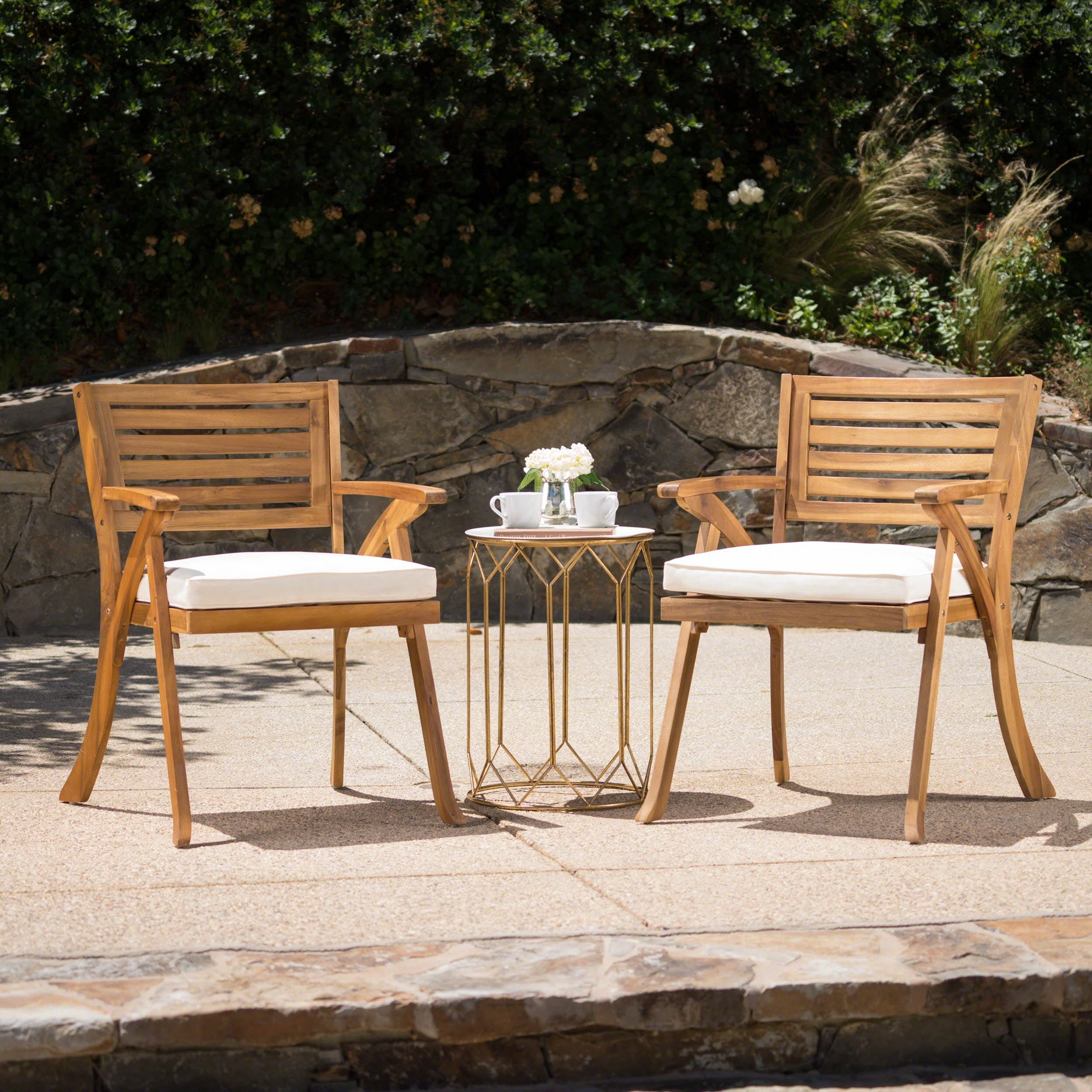 BaPiPro Outdoor Solid Wood Dining Chair Set of 2 with Comfortable Cushions, Patio Seating for Garden, Deck & Backyard