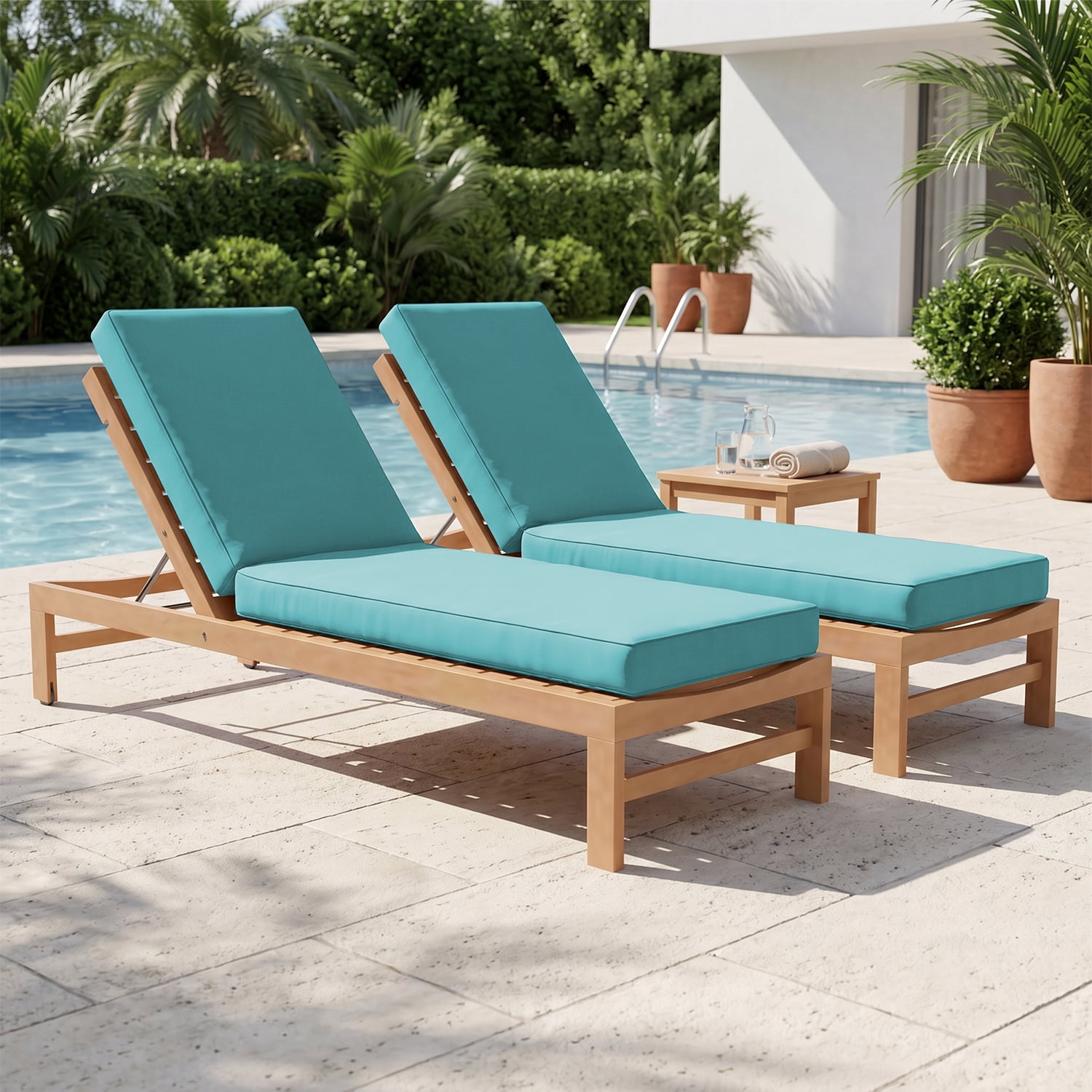 BaPiPro Sky Blue 2-Pack Outdoor Chaise Lounge Cushions, Waterproof Patio Lounge Chair Pad with High-Density Foam, Removable Cover & Secure Ties for Poolside, Garden & Patio