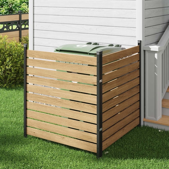BaPiPro Wood Privacy Fence, AC Screen Fence, Outdoor Trash Can Enclosure with Wood Panels Metal Stake, 38" W x 42" H Fence Screen for Backyard, Garden, Patio (2 Panels)