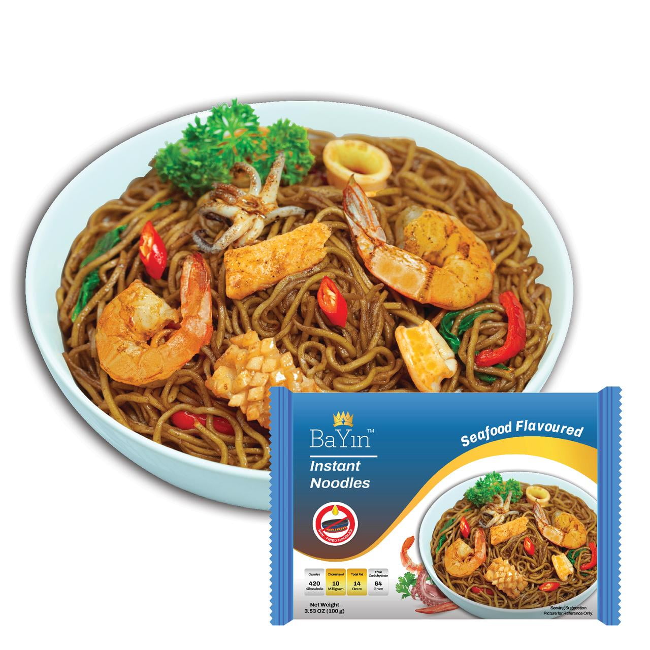 BaYin Seafood Flavored Instant Noodle - Dry (Non Fried Noodle) (3.53oz x 8 packs)