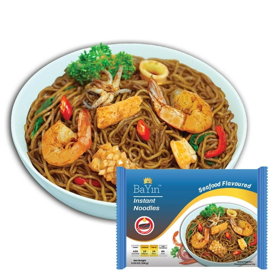 BaYin Seafood Flavored Instant Noodle - Dry (Non Fried Noodle) (3.53oz x 8 packs)