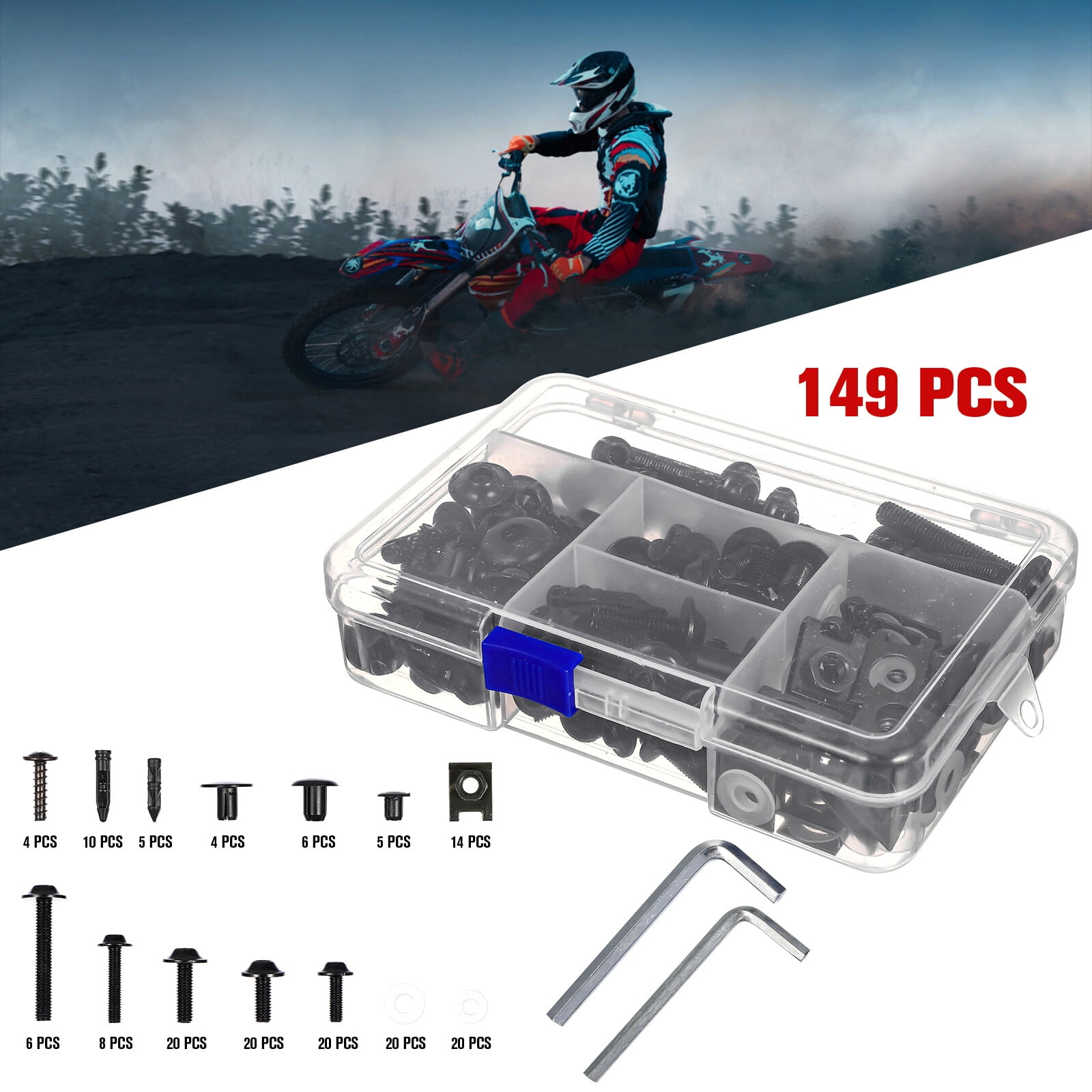 Baade Motorcycle Metric Bolts And Nuts Set,149 Pcs Motorcycle Windshield Screws Stainless Steel Screws Bolts Nuts Accessories (Black)