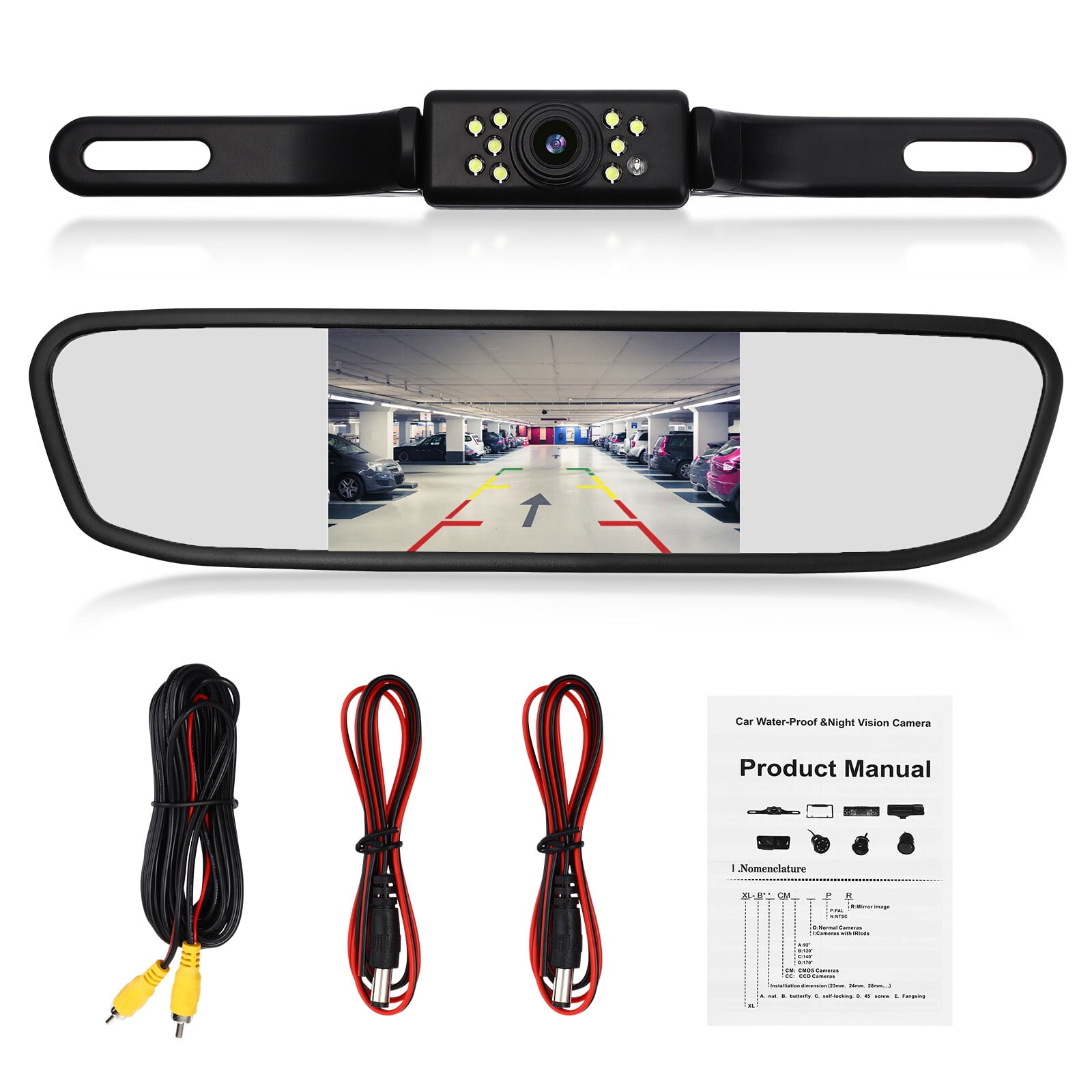 Baade Reverse Camera Mirror 1 Set Car Backup Camera 4.3" Rear View Mirror Cam Reverse Night