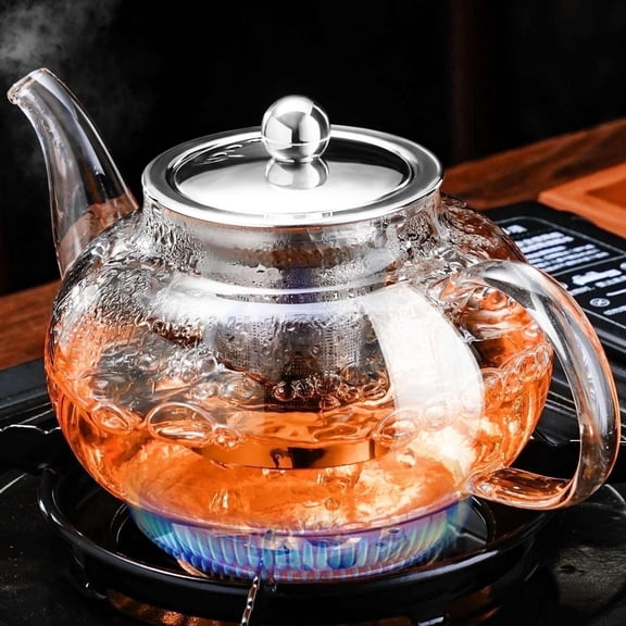 Baalaka 20oz Glass Teapot - Borosilicate Travel Stovetop, Stainless Inf for Loose Tea