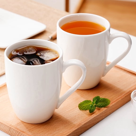 Baalaka Ceramic Coffee Mugs Set of 2, 12 oz White Microwavable Cups for Latte, Tea, Cappuccino