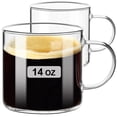 thumbnail image 1 of Baalaka Clear Coffee mug 14oz, Glass Coffee Mugs Set of 2, Large Glass Coffee Cups with Handle for Hot/Cold Drink, Latte, Cappuccino, Tea, Juice and Beer, 1 of 7