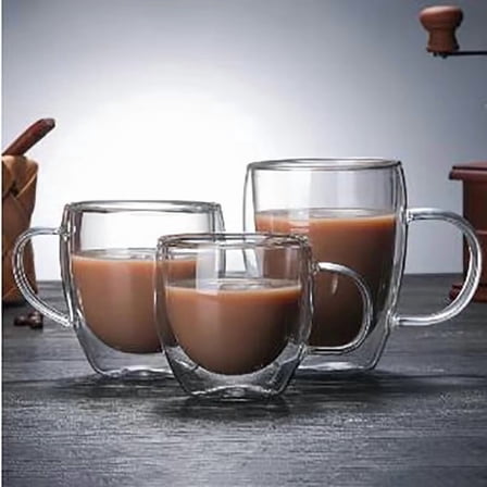 Baalaka Coffee Mugs Set of 1, 2,4,6, Double Wall Coffee Mug , Glass Coffee Mugs with Handle, Insulated Coffee Mug for Cappuccino/Latte/Coffee, Borosilicate Glass Coffee Cups for Kitchen/Travel