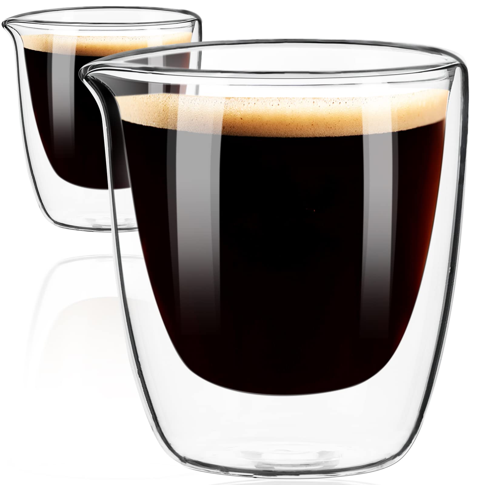 Baalaka Espresso Cups Set of 2, Double Walled Espresso Shot Glass with Spout, High Borosilicate Glass Expresso Coffee Cup, Expresso Shots Cup, Clear Glass Espresso Accessories 2.7oz