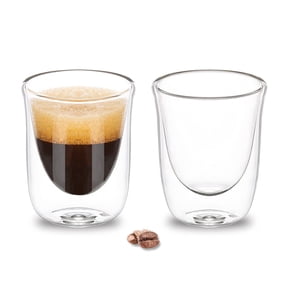 Baalaka Espresso Cups Set of 2, 2 oz Double Wall Clear Insulated Borosilicate Glass, Small Coffee Mugs for Coffee Machine Accessories