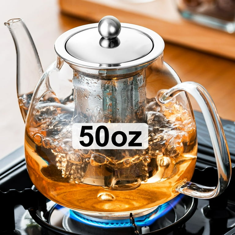 Baalaka Glass Teapot Stovetop 50oz/1500ml, Tea pot with Removable