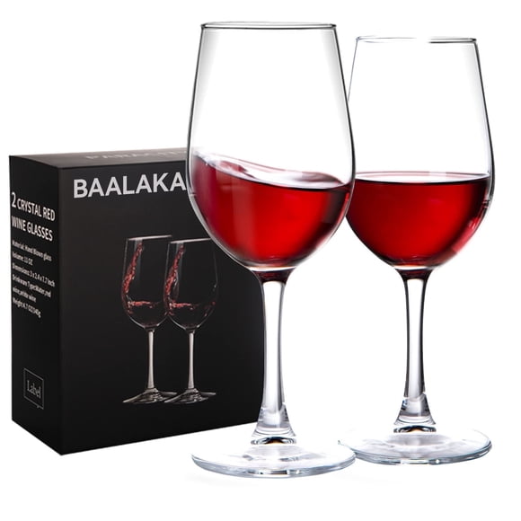 Baalaka Wine Glasses, 10oz Clear Stemmed, Red & White Wine, Set of 2 Perfect Gift