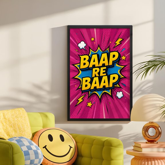 Baap Re Baap Poster Funny Hindi Quote Wall Art Pop Art Comic Style Desi Typography Print Colorful, Poster Only