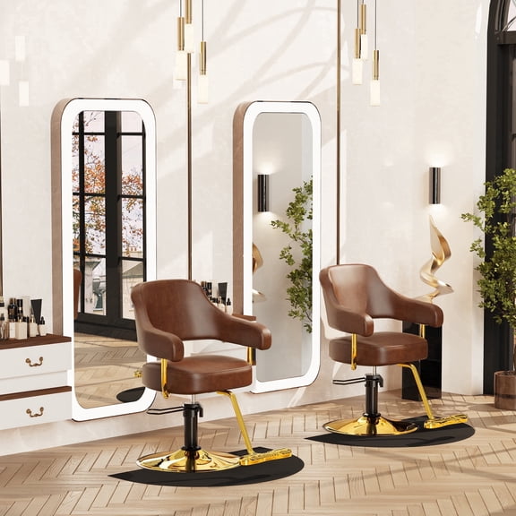 Baasha Brown and Gold Salon Chair with Adjustable Height and Swivel Function, Ergonomic Stylist Chair with Padded Armrests, Elegant Hair Chairs with Premium Leather Upholstery