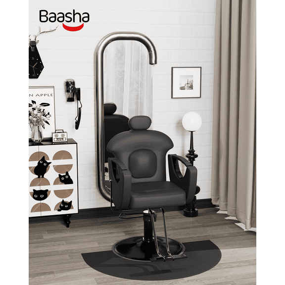 Baasha Barber Chair Reclining Hair Salon Chair, All Purpose Gold Salon Chair for Hair Stylist, 360 Degrees Rolling Swivel Styling Chair, All Black