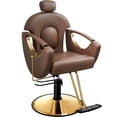thumbnail image 1 of Baasha Barber Chair Reclining Hair Salon Chair, All Purpose Gold Salon Chair for Hair Stylist, 360 Degrees Swivel Stylist Chair, Heavy Duty Shampoo Chair Tattoo Chair with Removable Headrest - Brown, 1 of 8