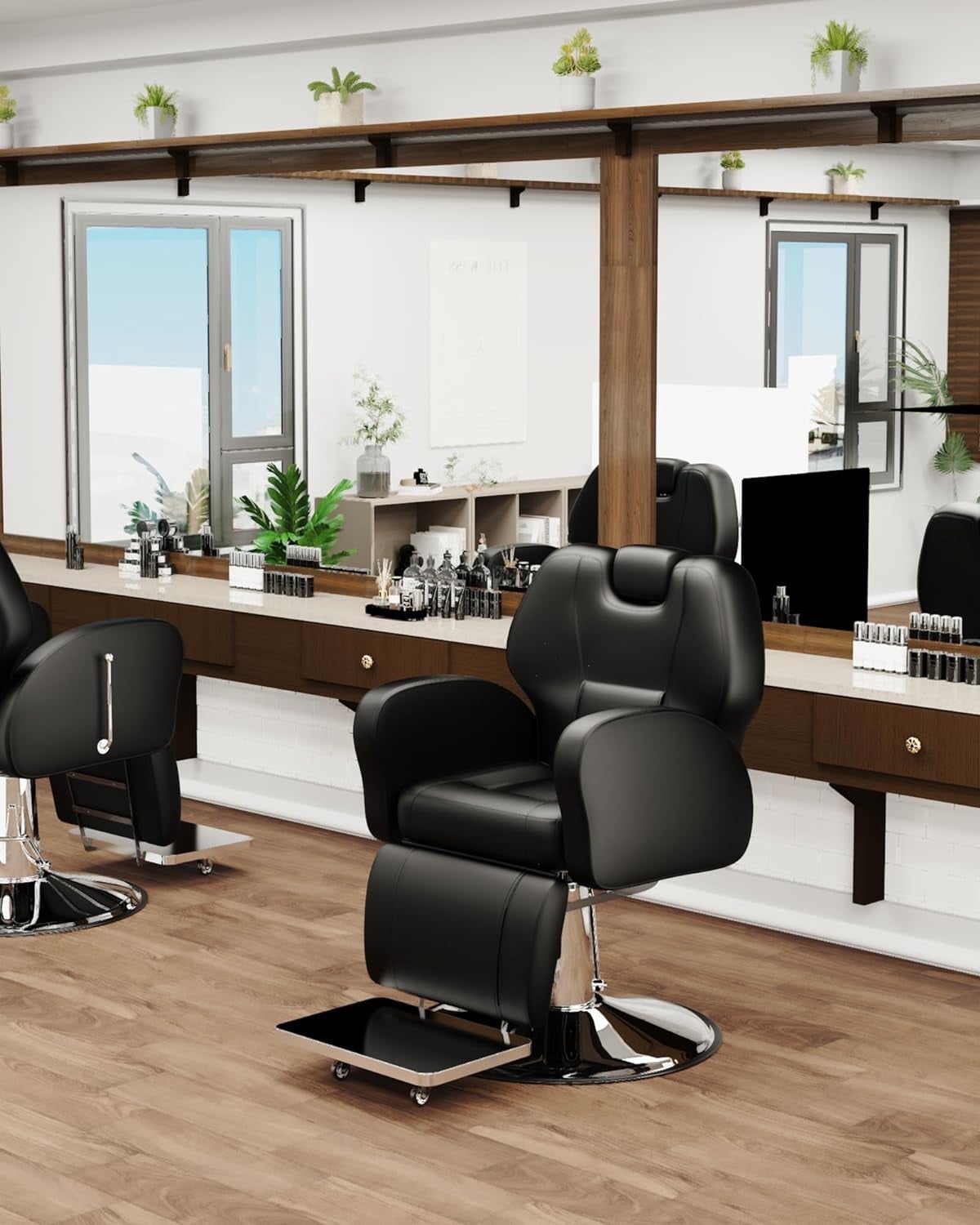 Baasha Reclining Barber Chair, Heavy-Duty Steel Frame, Stylist