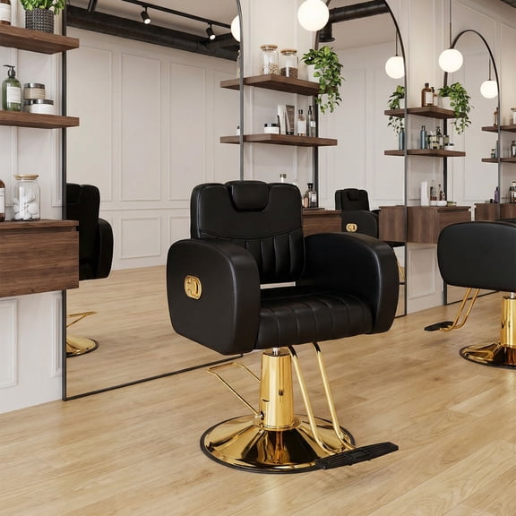 Baasha Ergonomic Reclining Salon Chair with Adjustable Headrest & Reclining backrest, Heavy Duty Barber Chair with Steel Frame, Stylish Hair Chair with Leather Upholstery, Weight Capacity 440 lbs