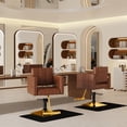 thumbnail image 1 of Baasha High-end Salon Chair, Gold & Brown Styling Chair, Faux Leather, 360° Swivel, 330 lbs Weight Capacity, Memory Foam Cushion, Arm Rest, Ergonomic, Adjustable Height, Foot Rest, PU Leather, 1 of 7