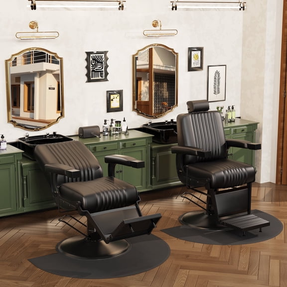 Baasha Hydraulic Reclining Barber Chair, Soft Leather Salon Seat with Sturdy Base and Adjustable Height, Comfortable Cushion Design, 440 lbs Capacity