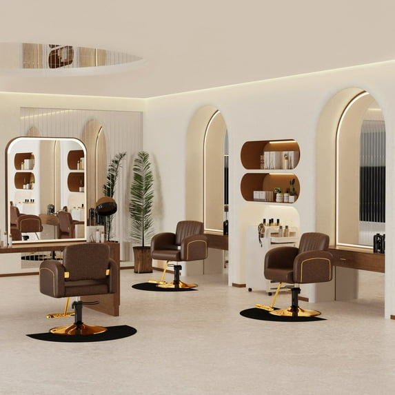 Baasha Premium Brown and Gold Hair Salon Chair, Comfortable Stylist Chair with Memory Sponge, 360° Swivel, Steel Frame, Weight Capacity Up to 330 lbs