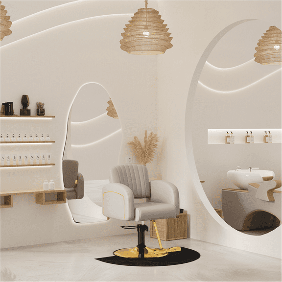 Baasha Premium Gray and Gold Hair Salon Chair, Comfortable Stylist Chair with Memory Sponge, 360° Swivel, Steel Frame, Weight Capacity Up to 440 lbs