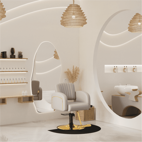 Baasha Premium Gray and Gold Hair Salon Chair, Comfortable Stylist Chair with Memory Sponge, 360° Swivel, Steel Frame, Weight Capacity Up to 440 lbs