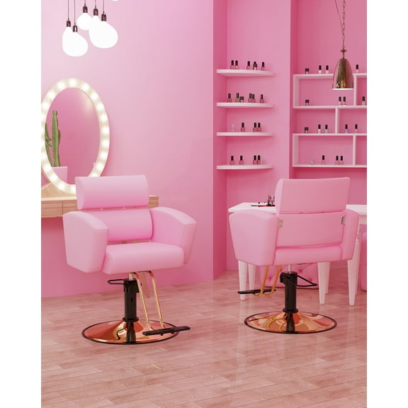 Baasha Premium Pink Gold Salon Chair, Sleek and Modern Styling Chair with Soft Leather Upholstery, Adjustable Height, and Heavy-Duty Base - Comfortable Hair Salon Chair for Hair Stylist