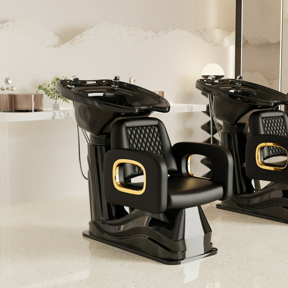 Baasha Premium Shampoo Chair, Shampoo Bowl and Chair Set for Salon, Professional Barber Shampoo Chair with Memory Sponges Cushion, Backwash Chair Hair Shampoo Bowl for Salon