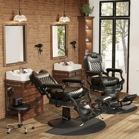 Baasha Professional Barber Chair, Reclining & Rotating Salon Chair with Ergonomic Comfort, Heavy Duty Barber Chair with Adjustable Headrest, 550lbs Capacity