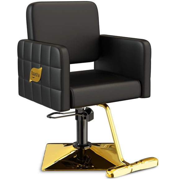 Baasha Premium Gold Salon Chair, Thickened Cushion, 330 lbs Capacity, 360° Swivel