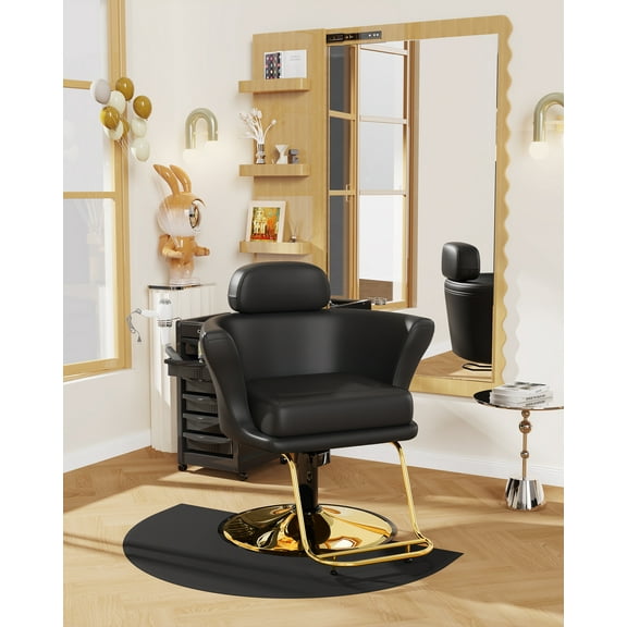 Baasha Professional Gold Salon Chair, Sleek and Modern Styling Chair with Comfort Sponge Filler, Adjustable Height, and Heavy-Duty Base, Premium Hair Salon Chair, Weight Capacity Up to 330 lbs - BLK