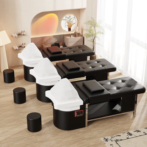 Baasha Professional Massage Shampoo Bed with Steaming & Water Circulation Function Light therapy, Comfortable Memory Foam, Head Spa Equipment, Facial Shampoo Bed with Bowl