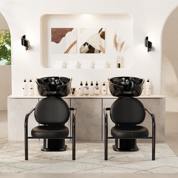 Baasha Professional Shampoo Chair and Bowl Set for Salon, Adjustable Shampoo Bowl with Headrest, Memory Foam Cushion, Shampoo Chair Ergonomic Design for Ultimate Comfort