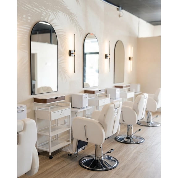 Baasha Reclining Barber Chair, Heavy Duty Tattoo Salon Chair with Steel Frame, Cream