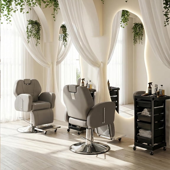Baasha Reclining Barber Chair, Heavy Duty Tattoo Salon Chair with Steel Frame, Gray